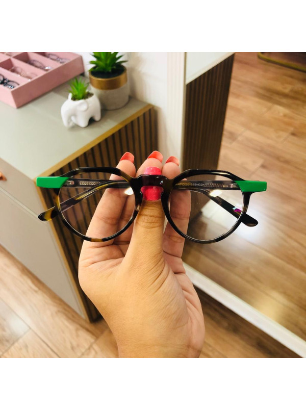 Armação de Óculos Redondo DL8004 Tartaruga e Verde